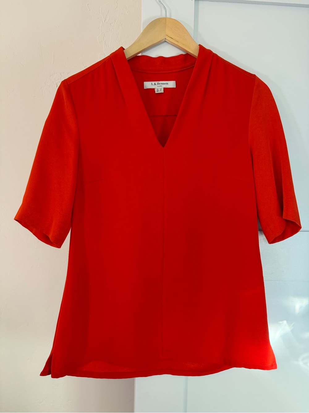 LK Bennett Bright Red V-Neck Short Sleeve Blouse